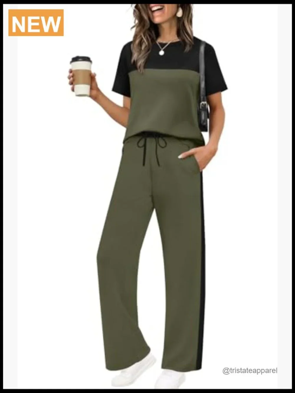 Two Piece Lounge Set - Matching Wide Leg Pants & Top